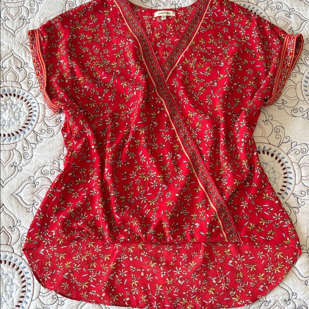 Max Studio Red Floral Blouse